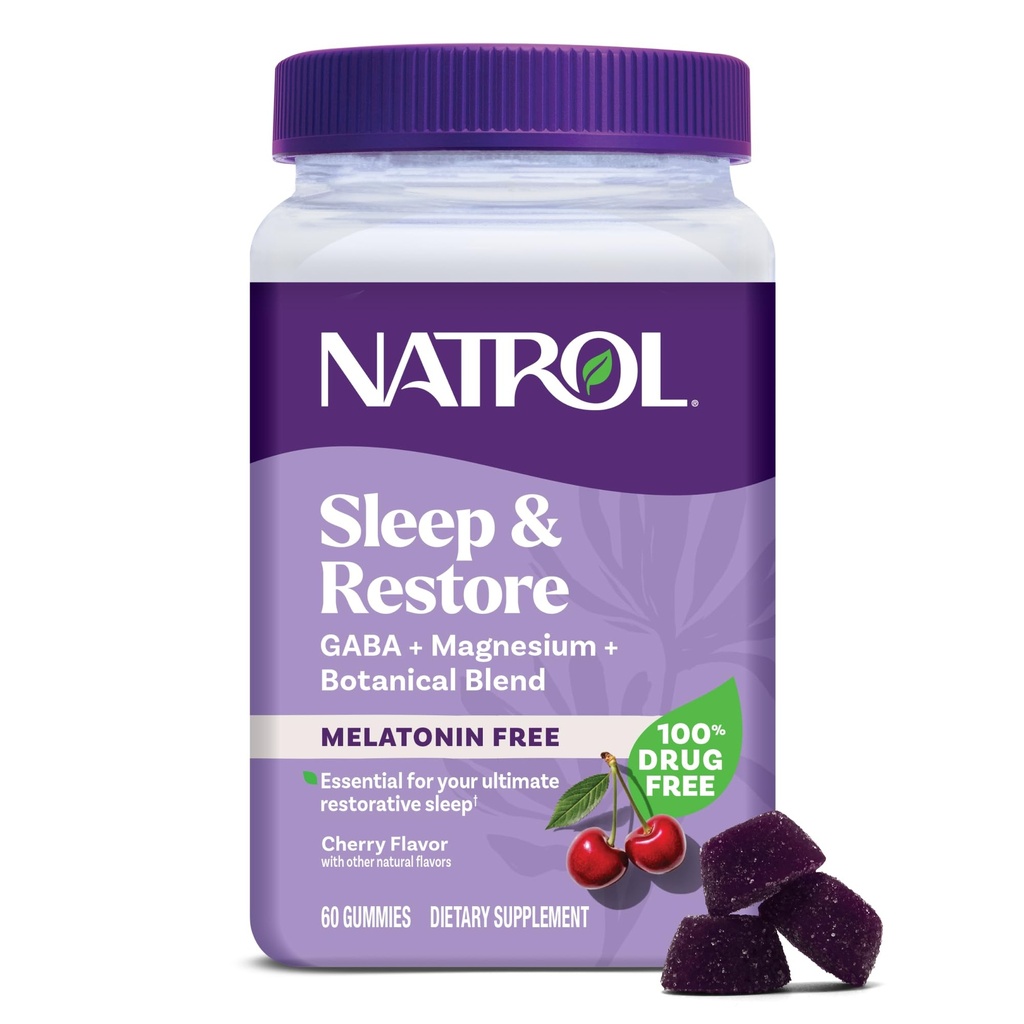 Natrol Sleep & Restore Magnesium Glycinate Blend Gummies, Magnesium för sömnhjälpmedel för vuxna, Melatonin-Free, Cherry Flavored, 30 Day Supply