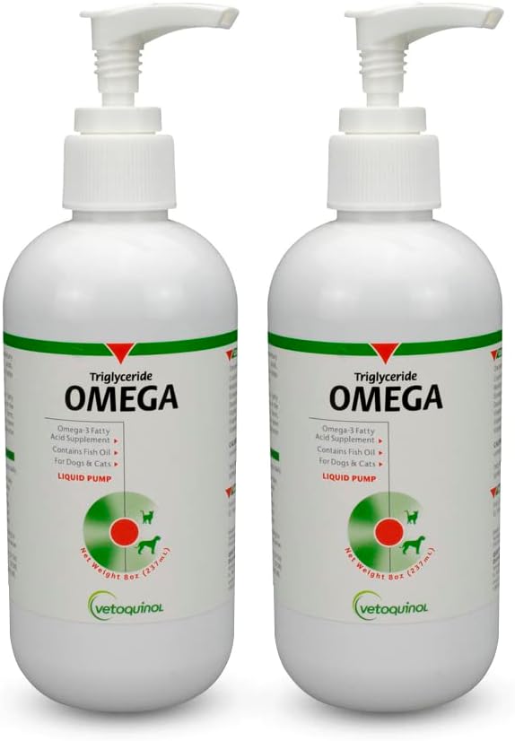 Vetoquinol Triglyseridi Liquid Omega 3 täydennysosa koirille ja kissoille, Liquid Fish Oil Supplement w/EPA ja DHA, Mainostaa ihoa, turkkia, joint, & Immuno Health, Omega 3 Fish Oil koirille ja kissat, 8oz, 2 pakkaus