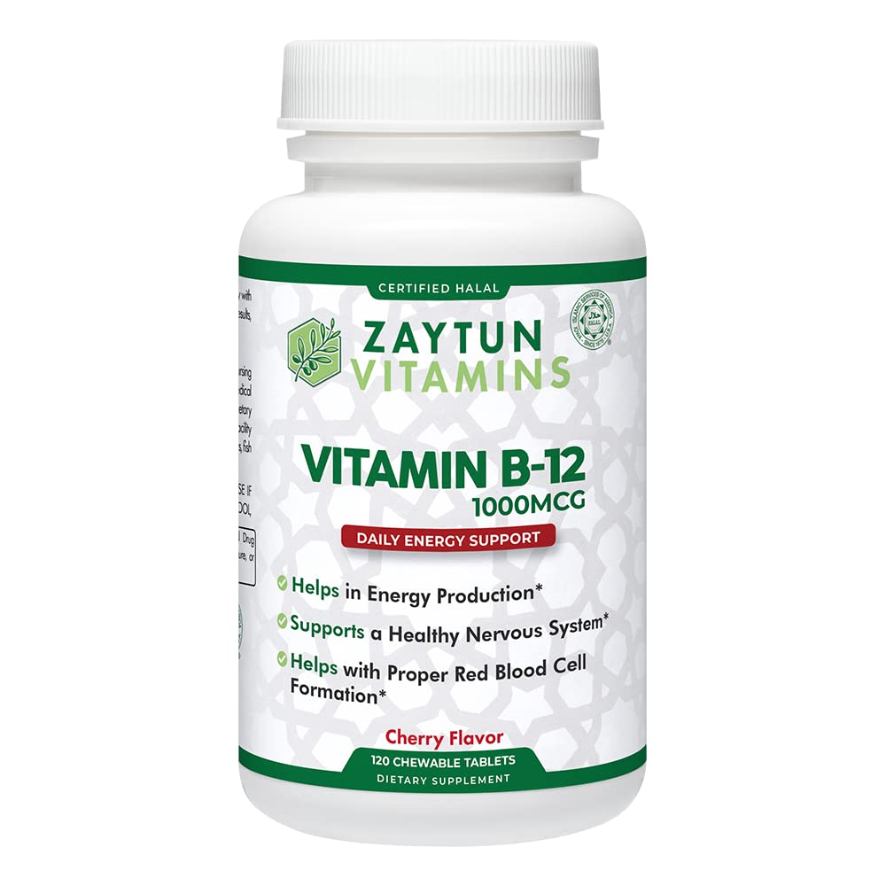 Zaytun Halal B12 1000 mcg, edistää energian tuotantoa, aineenvaihduntaa ja tervettä hermostoa - kasvissyöjät ja vegans Formula - Meijeri vapaa - 4 kuukautta tarjonta - valmistettu USA