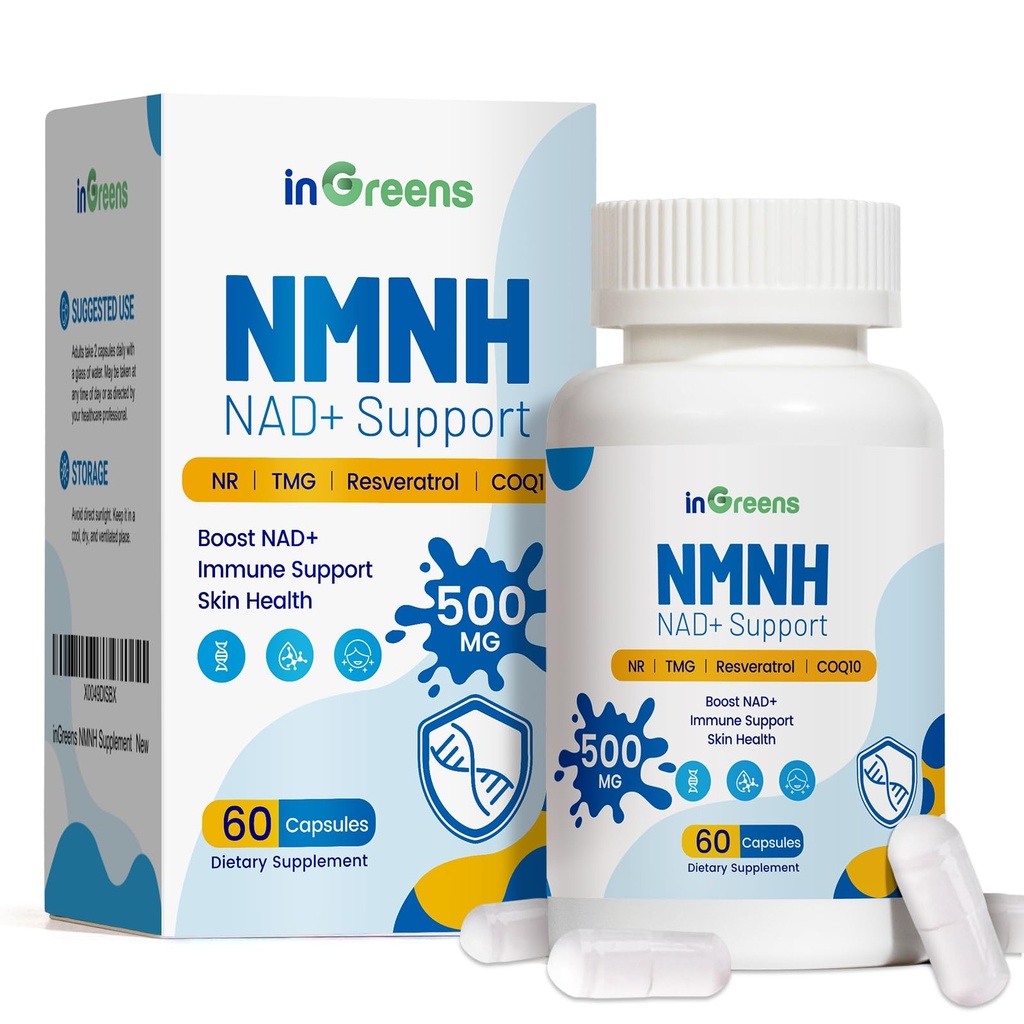 500 mg NMNH, NMN Supplement Alternative med NR, TMG, Resveratrol, COQ10, NAD Supplement, Anti Aging, Energy, Boost NAD+ Nivåer, 60 kapslar
