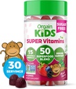Orgain Kids Sugar Free Multivitamiini Gummies, Vegan & Plant Based, 50 Superfoods, 15 vitamiinit ja mineraalit, Immuuni tuki ja 3g kuitua, Mixed Berry, ikä 4+, 1 kuukausi tarjonta (60 Gummies)