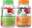 Elinkelpoinen Moringa Leaf + valkosipuli 1000mg, Gummies Bundle - suuri maku, vitamiini täydentää, gluteeniton, GMO vapaa, purukumi