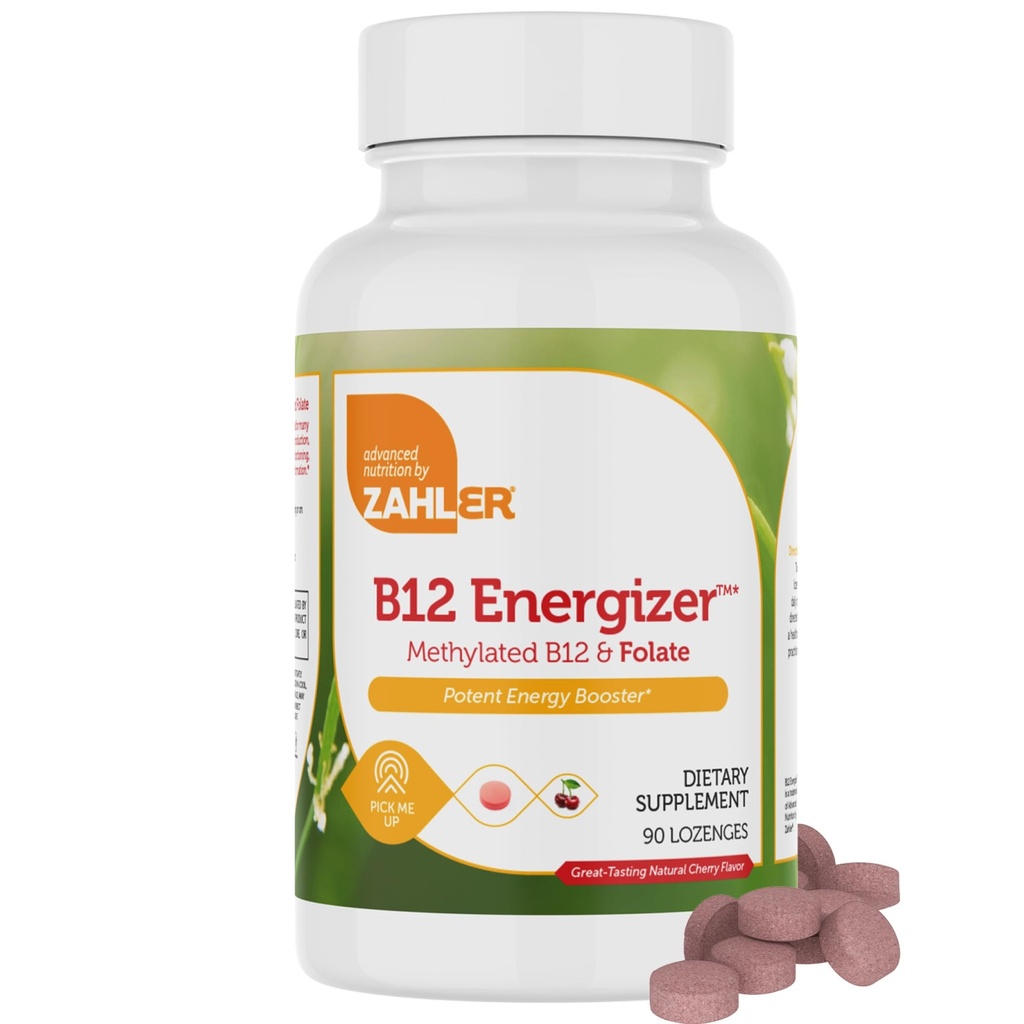 Zahler Energizer - Folat och B12 Supplement - Snabbupplösning Cherry Flavor Lozenges Dual Vitamin Methylated B12 & Folate Supplement med 1360 mcg Folic Acid + 1000 mcg Methyl Vitamin B12 (90 greve)