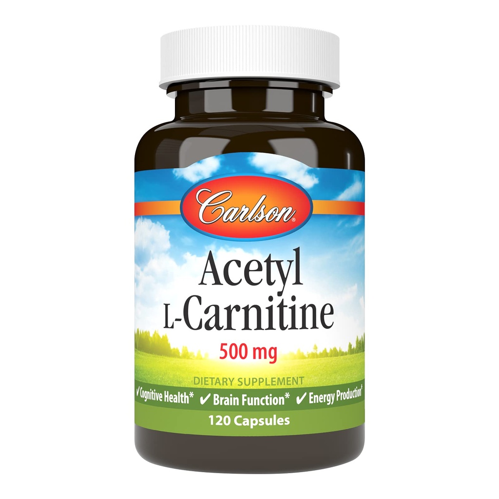 Carlson - Acetyl L-karnitiini, 500 mg, kognitiivinen terveys, aivotoiminta ja energiantuotanto, 120 kapselia