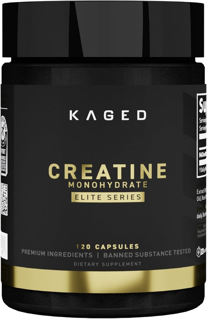 Kaged CREATINE MONOHYDRATE Elite kapselit makuamaton lihasten Recovery and Growth Supplement miesten ja naisten, vegaaninen, helposti digestible, gluteeniton, ei sokeria lisätty