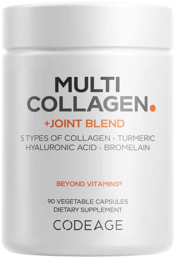 Koodaus Multi Collagen Protein + Joint Blend Supplement, Hyaluronihappo, Bromelain, Turmeeric, Inkivääri, Boswellia, Astaksantiini - Hydrolysoitu naudan kollageeni - 5 Kollageenityypit - ei-GMO - 90 kapselia