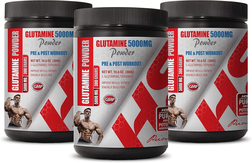 Paras täydentää lihaspumppu - PRE & post harjoitus - GLUTAMINE Powder 5000MG - glutamiini Ravintolisä - 3 tölkit 900 grammaa