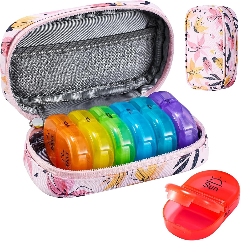 Serfeymi Viikolla matka pillereitä Järjestäjä 2 Kertaa päivässä Päivitetty Sateenkaari pillerilaatikko 7 Päivä Kannettava Zipper PU Nahka pilleri Case, Lääketiede Organizer pillereitä, Vitamiineja, Kalaöljyjä - Vaaleanpunainen 03