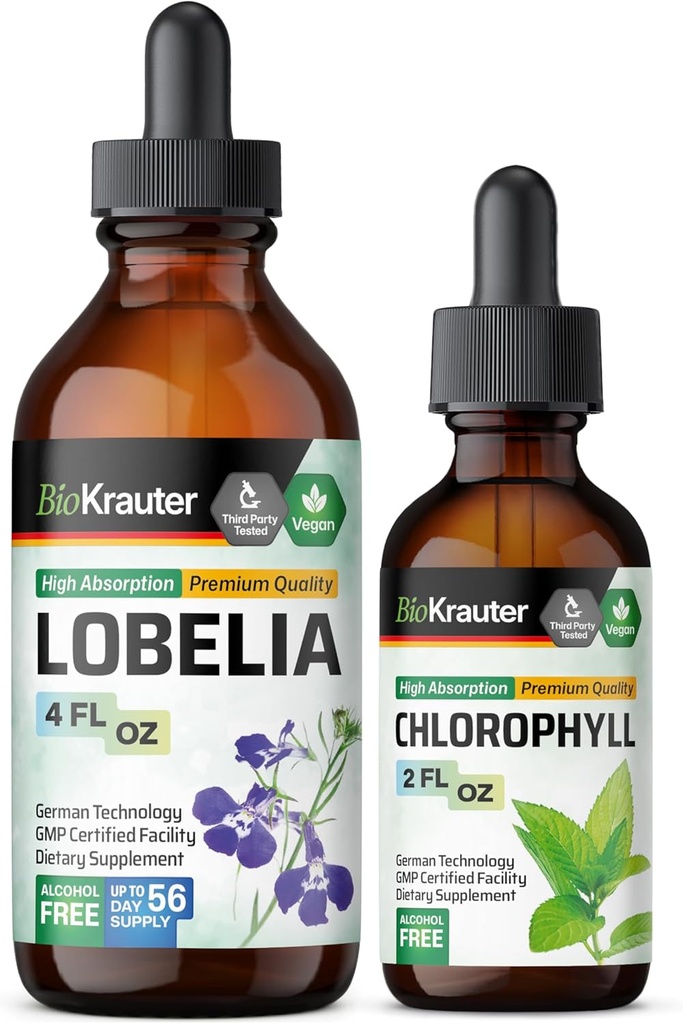 BIO KRAUTER Lobelia Tincture 4 Fl. Oz. & klorofylli Tincture 2 Fl. Oz.