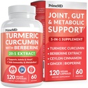 5-in-1 Organic Turmeric Curcumin Supplement (4210 mg) kanssa Berberiini, Ceylon Cinnamon Bioperine ja inkivääri lisäravinteet Joint, Heart, Gut, & Metabolic Support (120 ct)