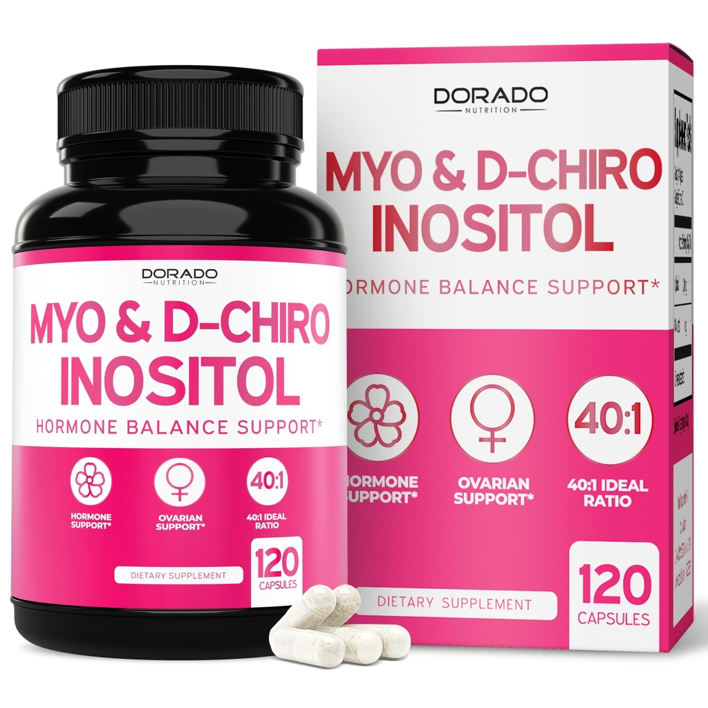 Myo-Inositol & D-Chiro Inositol Supplement för kvinnor (120 kapslar, 2050mg Per Servering Ideal 40:1 Ratio Myo Inositol) Hormonbalans för kvinnor - Tredje part testad, Vegan Safe & USA Made - 120 greve