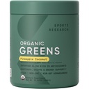 Sports Research® Organic Greens Superfood Powder w/Spirulina, Chlorella, Adaptogens, Enzymes, Probiotics & 8 VIT Bs för Gut & Mood Support* - Vegan, Sugar-Free & Low-Cal Pineapple Coconut 30 Servings