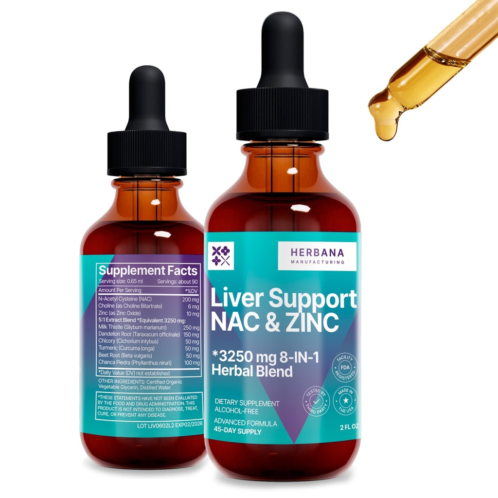 Maksan tuki & NAC, Sinkki - 2 fl oz Liquid Drops Milk Thistle, Voikukan juuri, chicory, kurkuma, Beet Root, Chanca Piedra - Maksa Cleanse & Detox täydentää