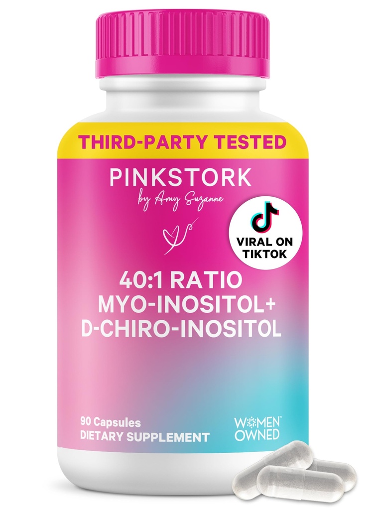 Pink Stork Inositol Supplement för kvinnor - 40:1 Myo-Inositol & D-Chiro Inositol - Hormonbalans, fertilitet och äggstocksstöd - Cycle Regularity & Metabolic Wellness, 30 portioner