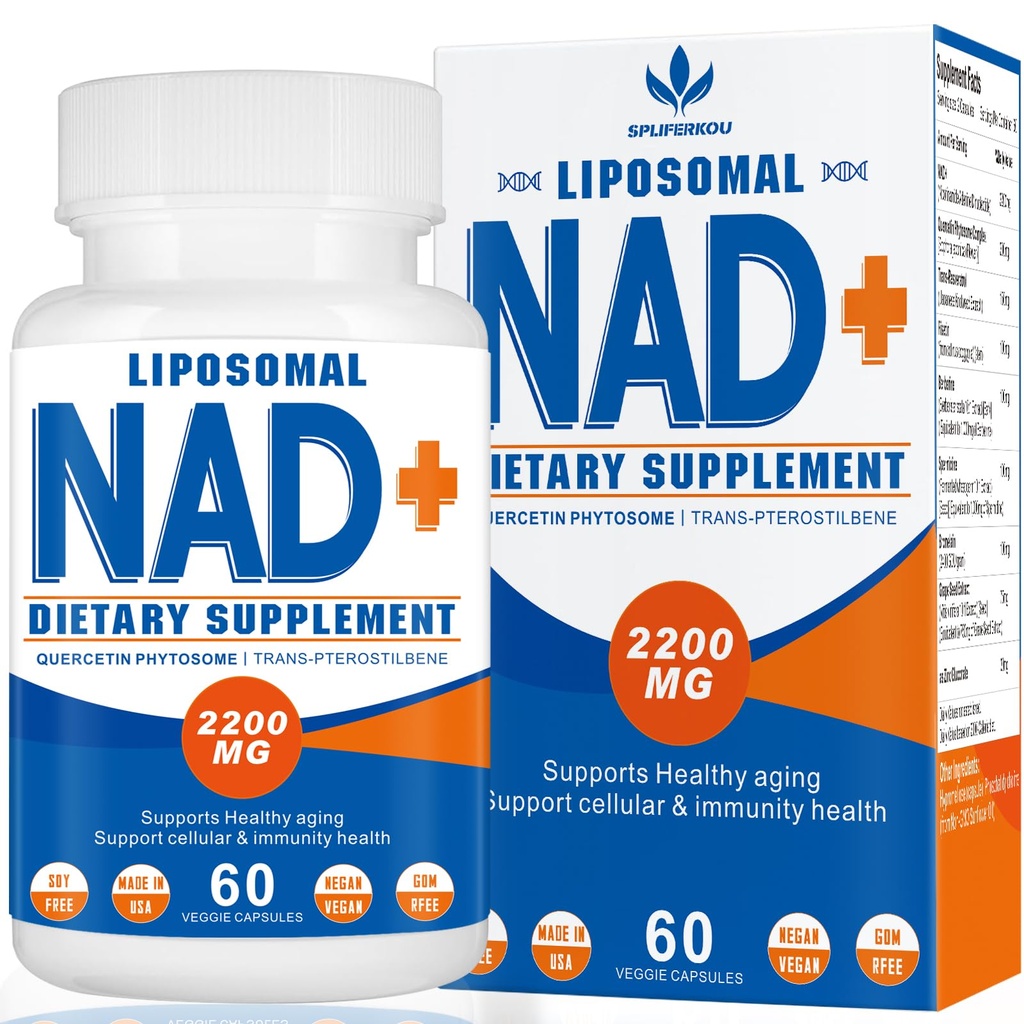 2200 mg Liposomaalinen NAD+ Täydennys - parantaa solujen energia & ikääntyminen Defese, 60 kapselia