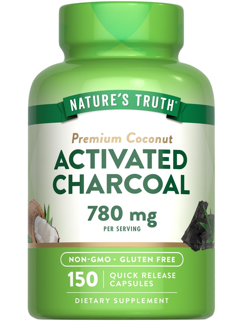 Naturens sanning aktiverade kolkapslar 780 mg | 150 piller | från Coconut Shells | Non-GMO & Gluten Free Supplement