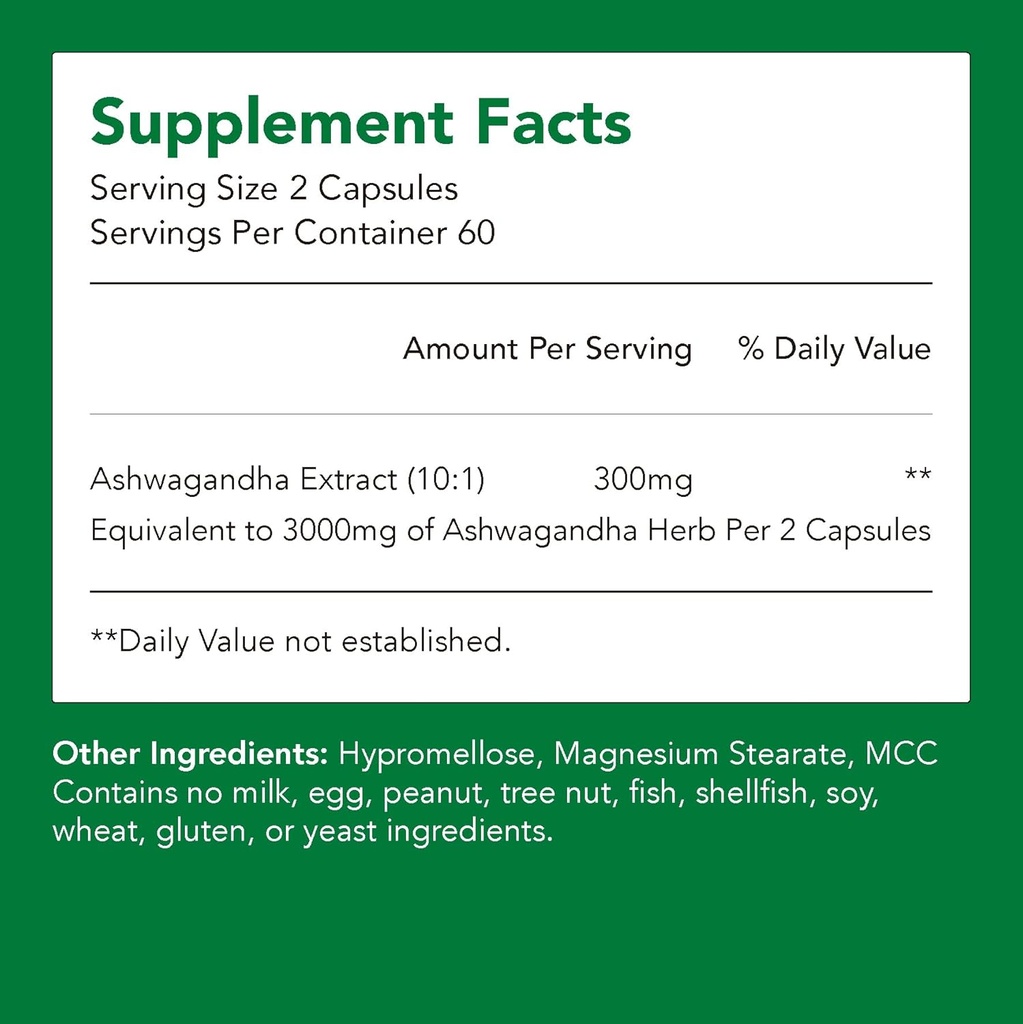 Organic Ashwagandha lisäravinteet ... 150 mg uutetta = 1500 mg yrttiä (1 pullo - 120 kapselia - 2mo Supply) ...