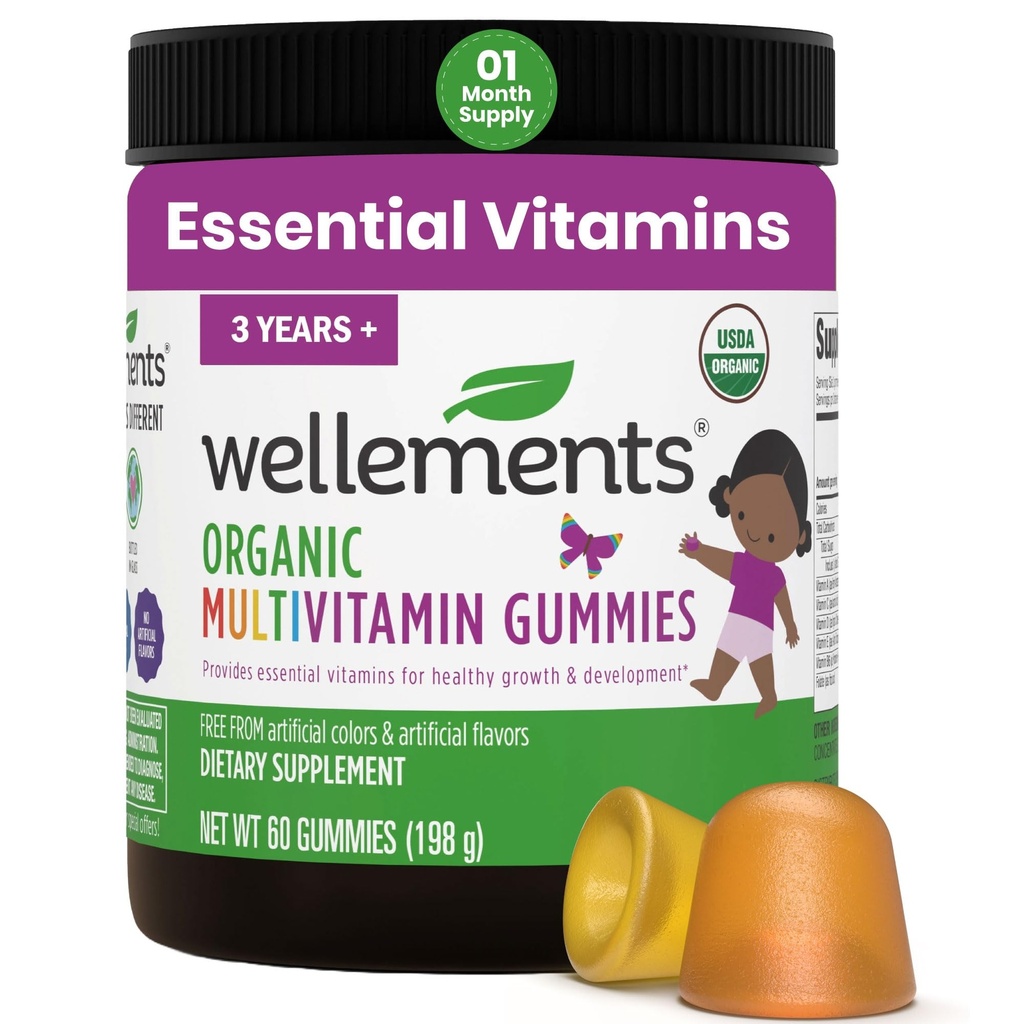 Wellements USDA Organic Kids Multivitamiini Gummies 60 Ct (3+ vuotta) 