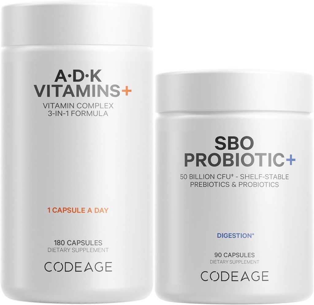 Codeage Daily ADK Vitamin & Probiotic Bundle - Vitamin A Retinyl Palmitate, Vitamin D3 Cholecalciferol, Vitamin K, 50 miljarder CFU SBO Probiotic Blend, Non-GMO