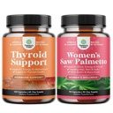 Bundle kasviperäisten lisäravinteet ja Kilpirauhasten tuki Complex - Mood Enhancer Energy Supplement Kilpirauhasen terveys ja Extra Strength Saw Palmetto naisille vahvempi Thicker terveempi näyttää hiukset