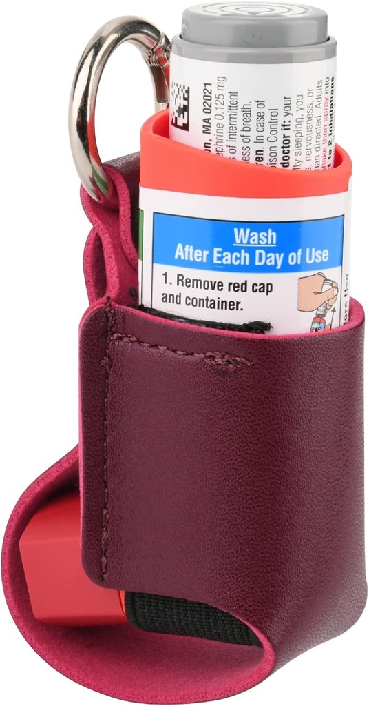 Beautyflier Astma-inhalaattorin haltija, kestävä Microfiber Leather Travel Handy Inhalaattorin avaimen haltija lapsille ja aikuisille, Inhalaattori ei sisälly (punainen)