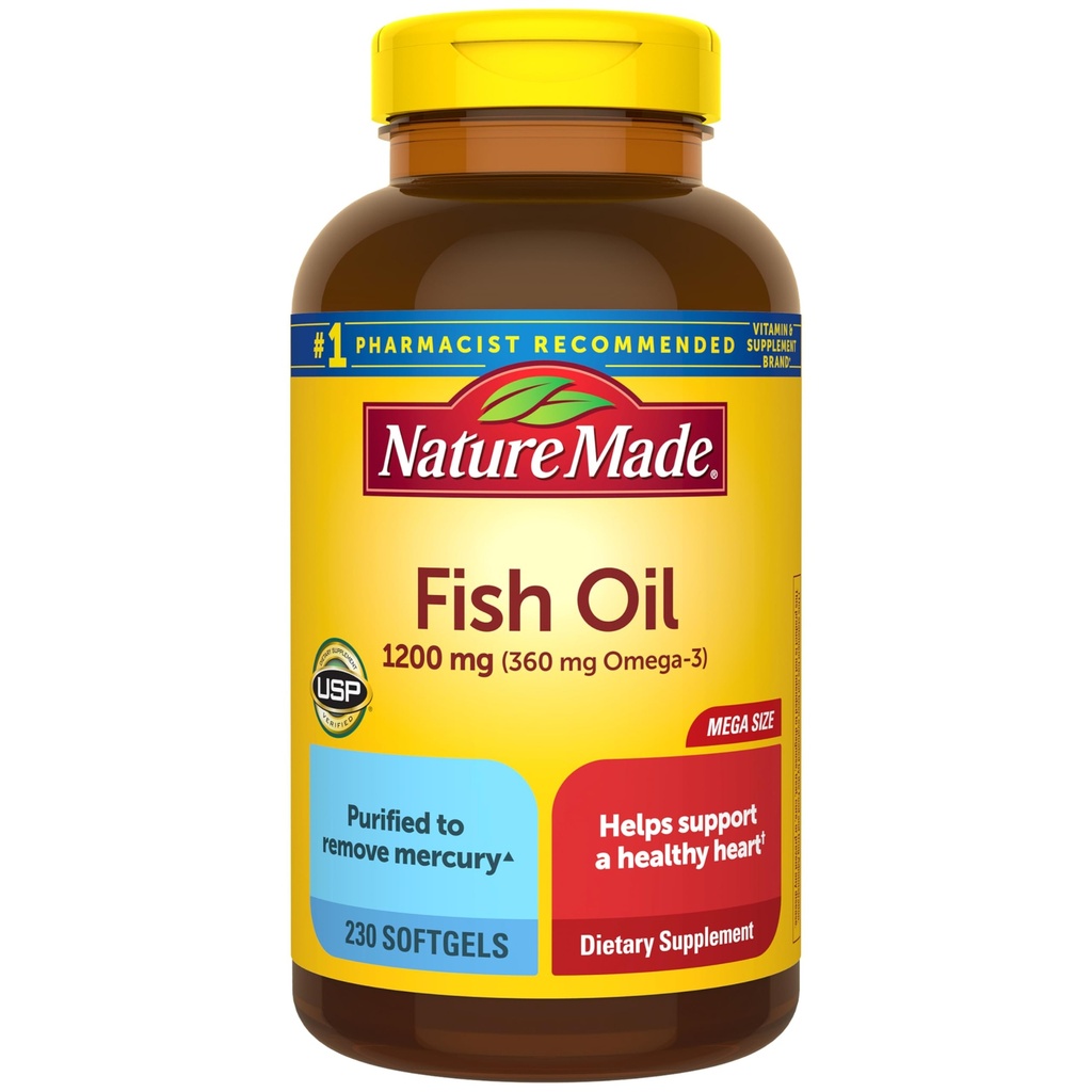Luonto Made Fish Oil Omega 3 Lisäravinteet, 1200 mg Softgels, Omega 3 Fish Oil for Healthy Heart Support, 230 Softgels, 115 Day Supply