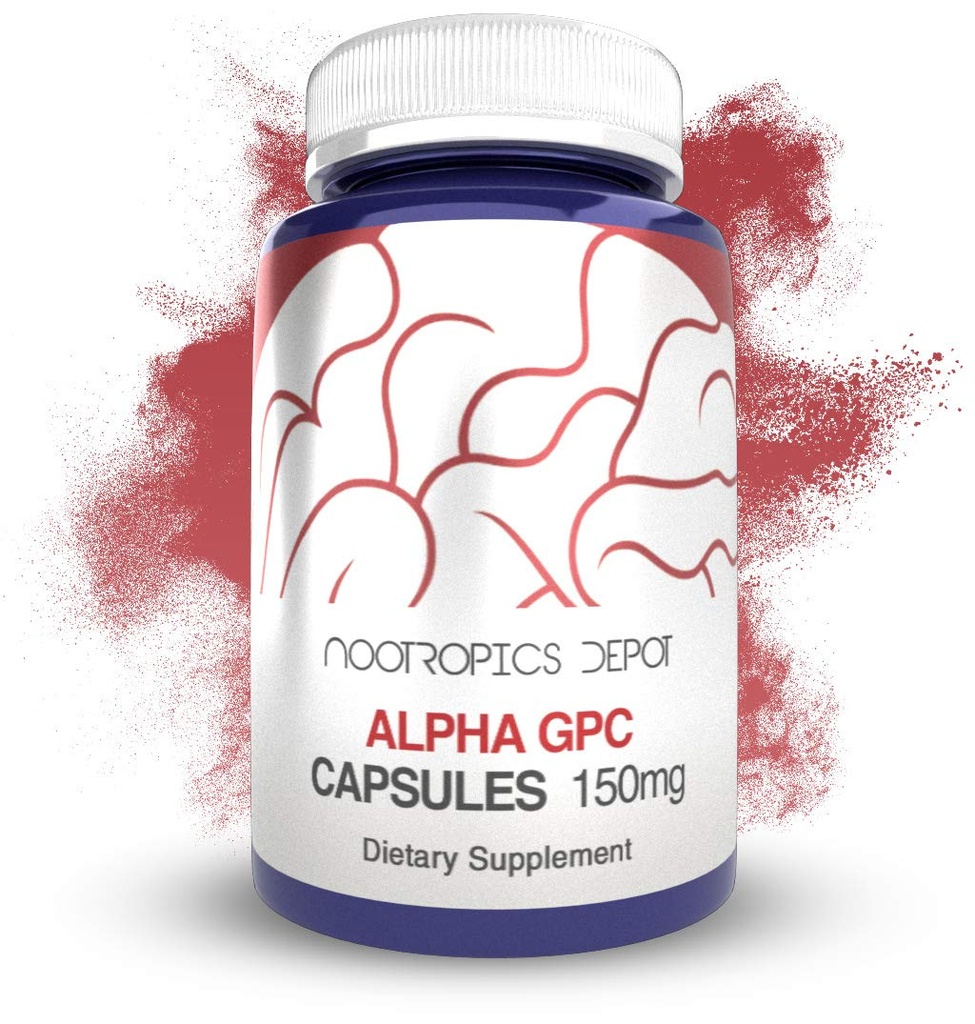 Nootropics Depot Alpha GPC Capsules | 150mg | 180 greve | Kolinergiskt tillskott | Hjärnhälsotillskott | Stöder Hälsosamma hjärnfunktion | Förbättra kognition, minne + Fokus