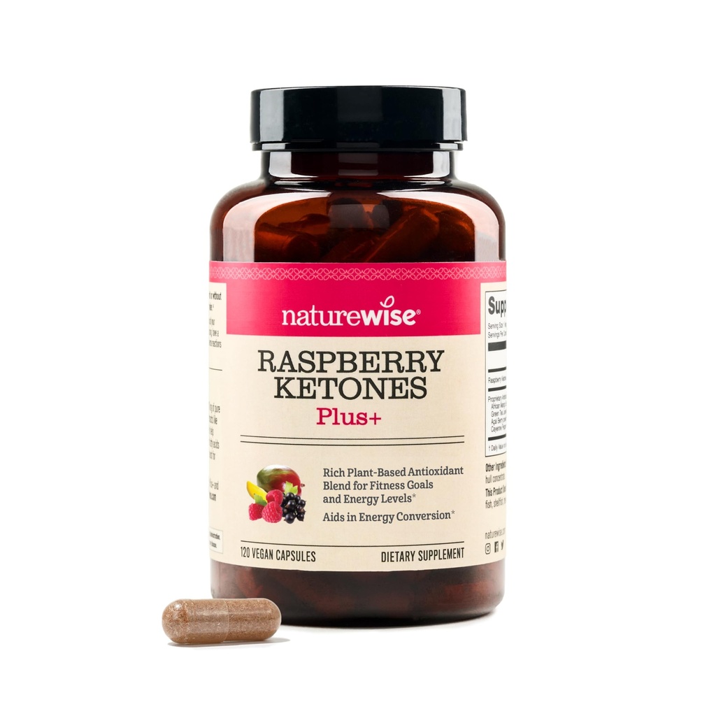 NatureWise Raspberry Ketones Plus - w/ Green Tea Extract, Cayenne Pepper, & Acai Berry - Tukee antioksidantti terveys, energiatasot, painotavoitteet - Vegan & Gluteeniton - 120 kapselia[120-päivä tarjonta]