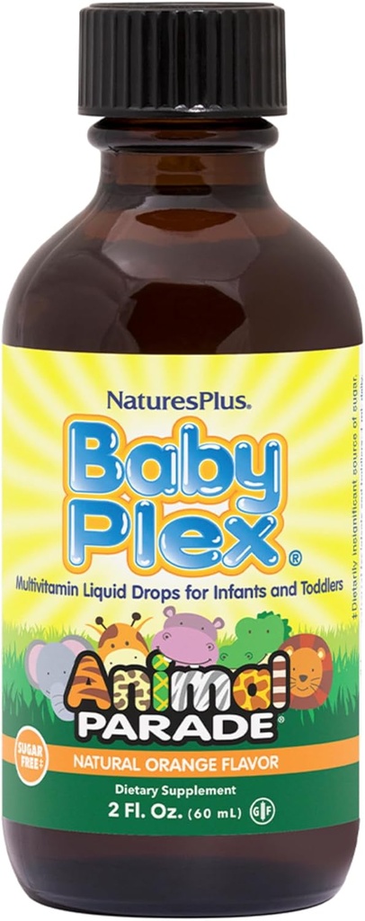 NaturesPlus Animal Parade Baby Plex, Natural Orange Flavor - 2 fl oz, pakkaus 2 - Liquid Multivitamiini imeväisille ja pikkulapsille - Sokeriton, Gluteeniton - 120 Tarjoukset yhteensä
