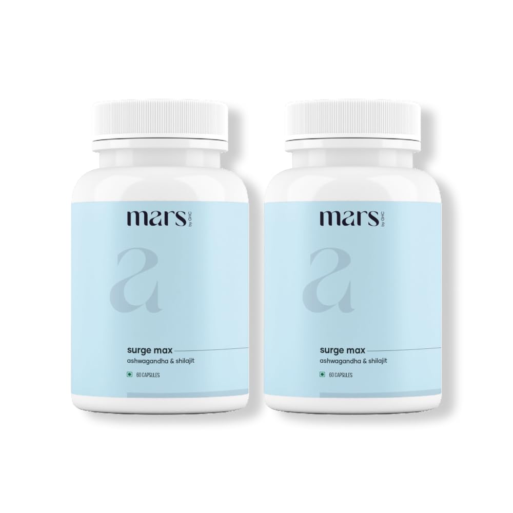 Mars Surgemax Natural Capsules med Shilajit & Safed Musli stöder energi, styrka och immunitet | för aktiv livsstil | 120 kapslar | Förpackning med 2