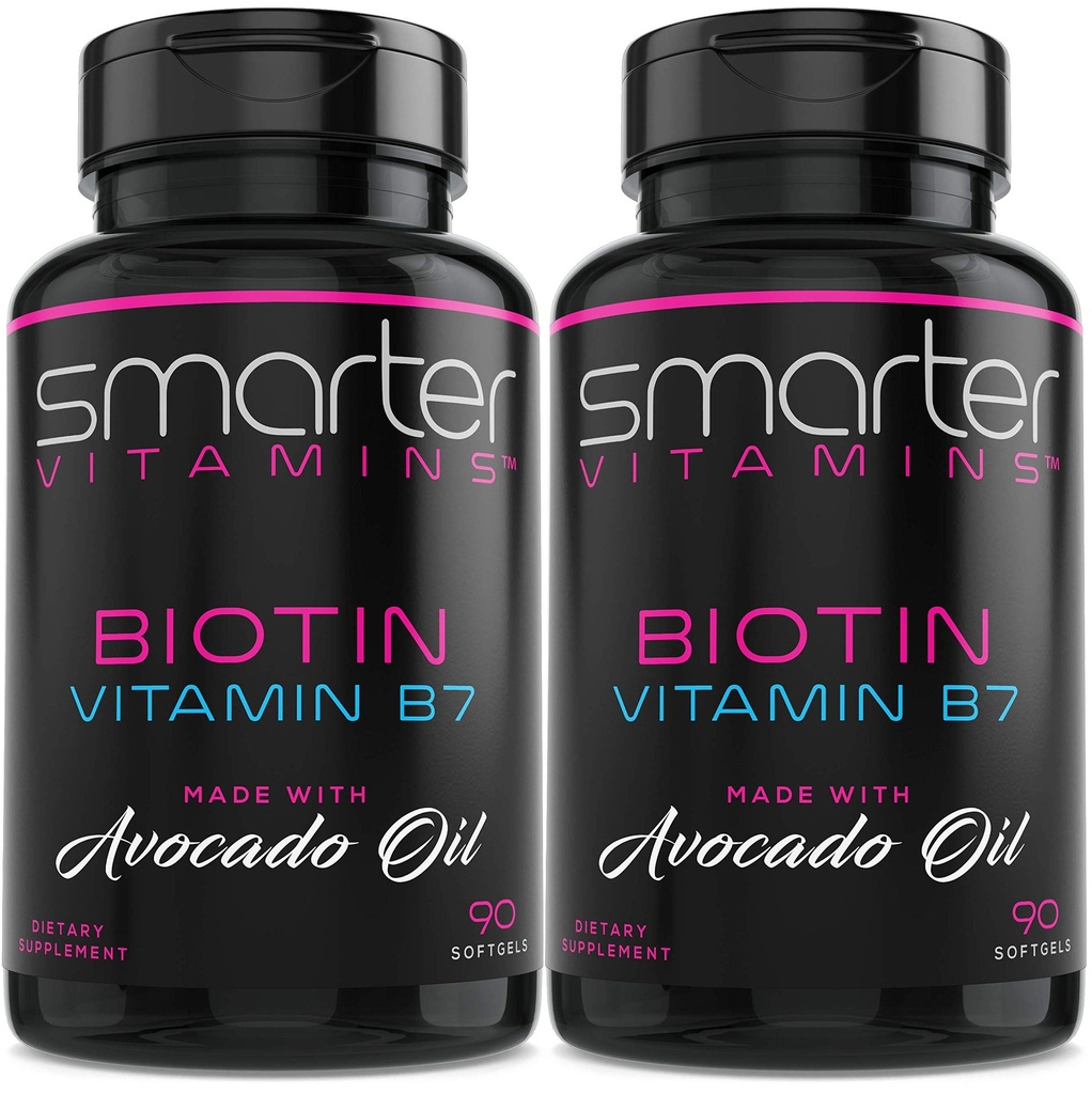 (2 pakkaus) Älykäs Biotiini 5000 mcg Avokado Oil, B7-vitamiini, ei-GMO, 90 Mini Liquid Softgels, No Soy