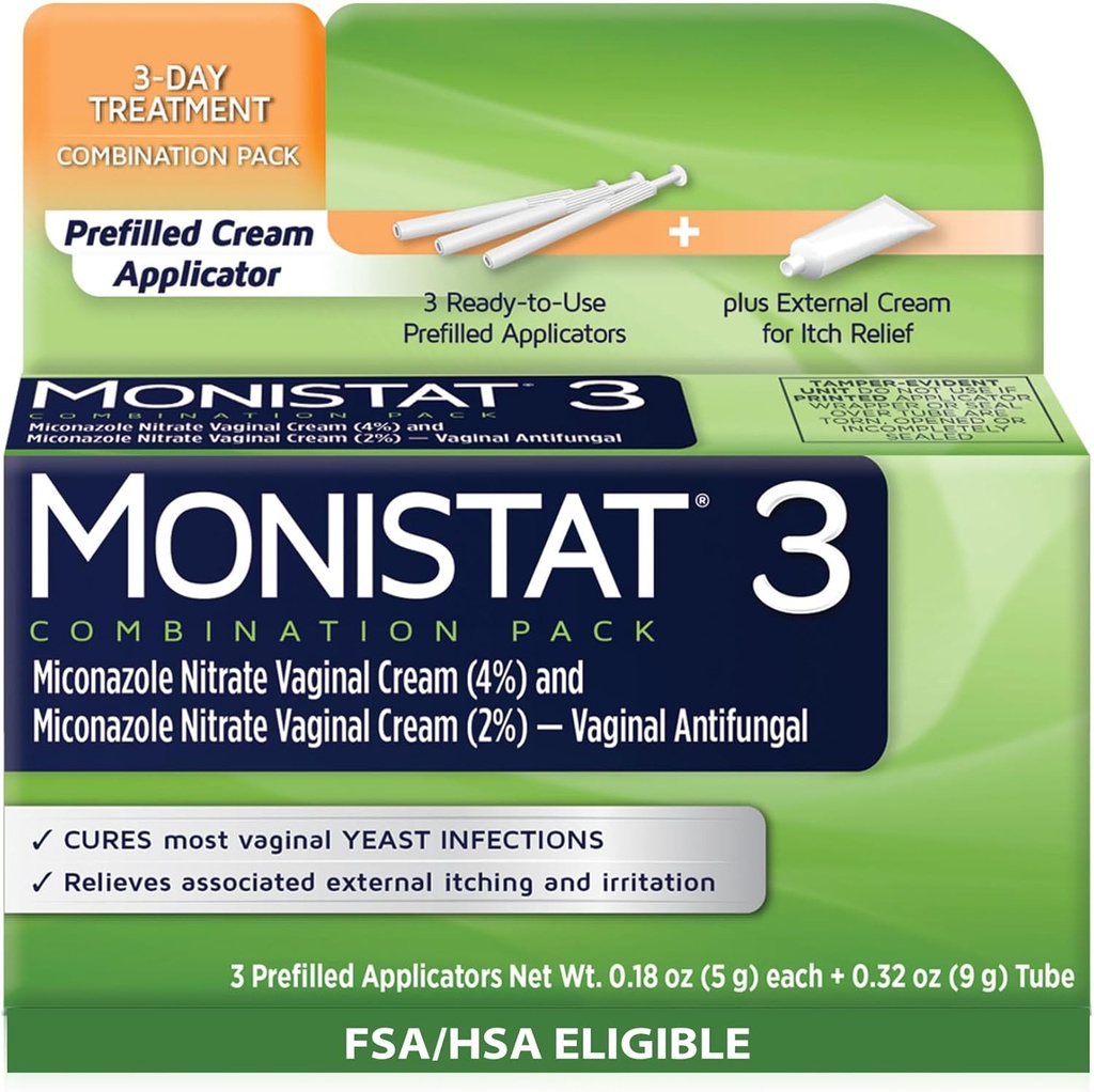 Monistat 3 Day Hiivatulehdus hoito naisille, 3 Mikonatsoli Pre-Filled Cream Applicators & External Monistat Anti-Itch Cream Bundle