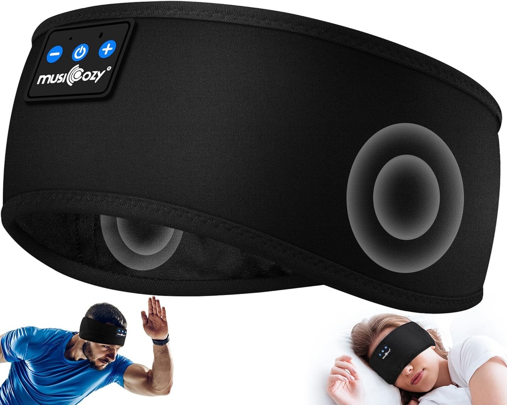 MUSICOZY Sleep Headphones Bluetooth 5.4 Headband, Sport trådlösa hörlurar svett motståndskraftiga öronproppar sovande hörlurar med Ultra-Thin HD Stereo högtalare för träning som kör coola prylar unika gåvor