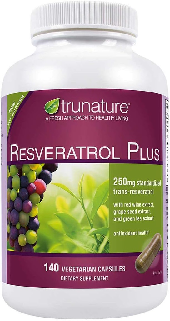 Trunature Resveratrol Plus Standardized Trans-Resveratrol 250 Milligram, 140 vegetariska kapslar