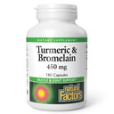 Luonnollinen tekijä, kurkuma ja bromeliini 450 mg, lihas- ja niveltuki, 180 kapselia