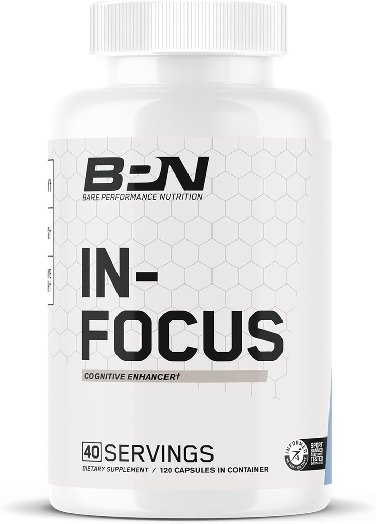 BARE TEHTÄVYYS BPN in-Focus aivojen täydentää muistia ja keskittyä kofeiini pillereitä, 1 g L Tyrosine per Serving + Alpha GPC, 40 tarjoilua, Gluteeniton + Vegan