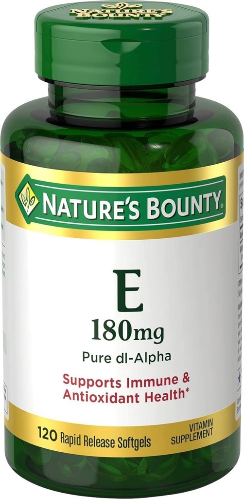 Nature's Bounty Vitamiini E 400 IU Softgels Pure DL-Alpha 120 pehmeää geeliä (pakkaus 2)