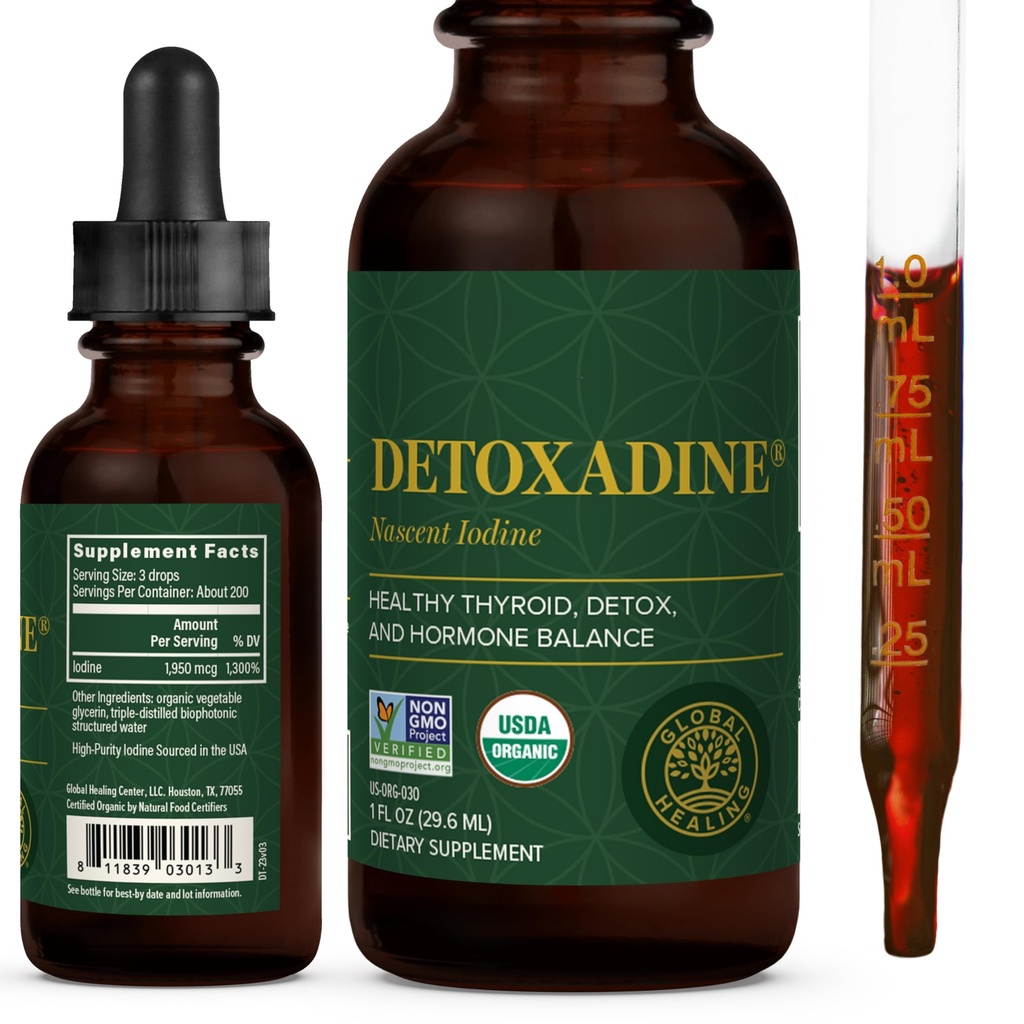 Global Healing Center - Detoxadine - Organic Nascent Liquid Jodi Supplement Drops Kilpirauhasen tuki, Detox Cleanse, ja aineenvaihdunta - ei-GMO, Vegan, 200 tarjoilua Jodi Drops (1 Oz)