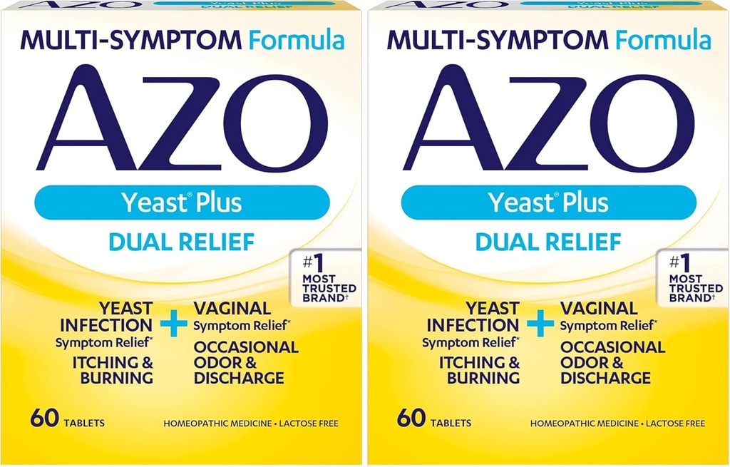 AZO Jeast Plus Dual Relief -tabletit, hiivainfektio ja emättimeen liittyvä oireiden lievittäminen, kutina ja polttaminen, 60 lukua (Pakkaus 2)