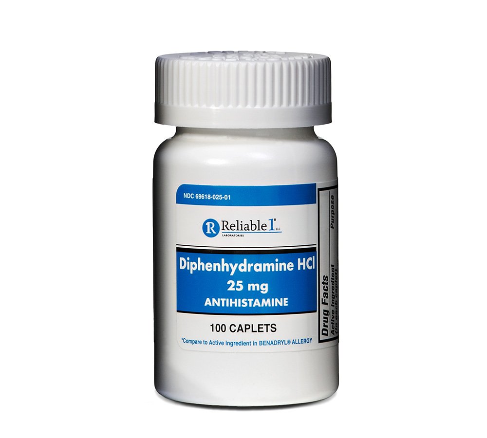 Tillförlitlig 1 Diphenhydramine HCI 25mg Antihistamine 100 Caplets (1 flaska)