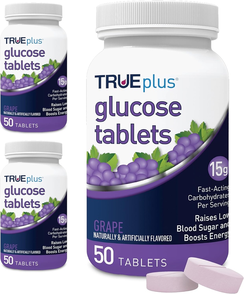TRUEplus® Glucose Tablets, Grape Flavor - 50ct Bottle - 3 Pack