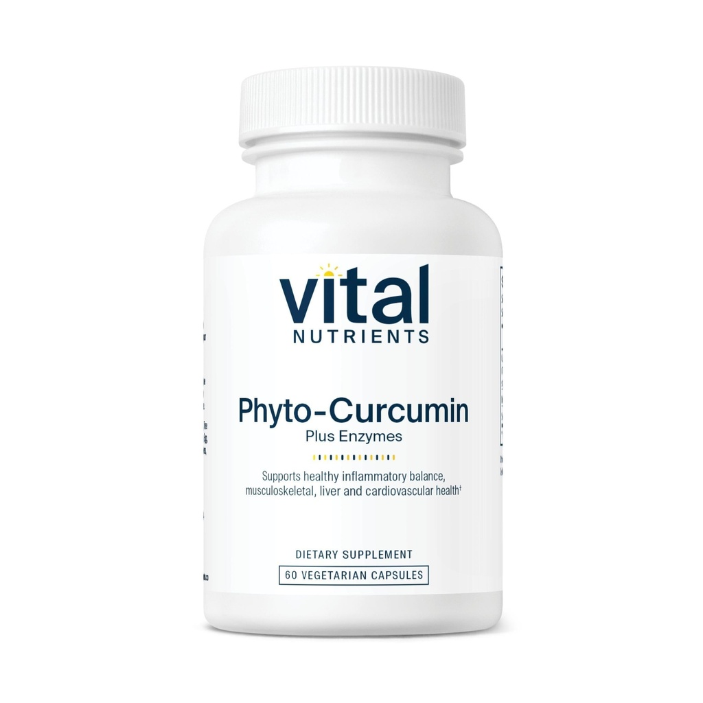 Vital Nutrients Phyto-Curcumin Plus Enzymes | Curcumin Supplements with Phytosome Extract | Stöd för muskel, ben, lever och hjärthälsa * Gluten, Dairy, Soy Free | 60 kapslar