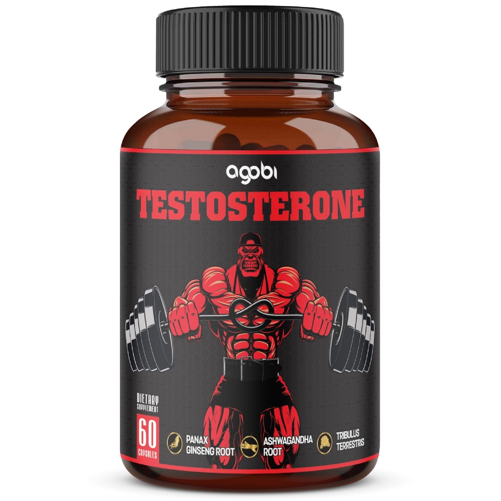 agobi Testosteron Supplement för män - 11 örter - Ashwagandha, Tribulus, Ginseng & More - 60 kapslar för 1 månad