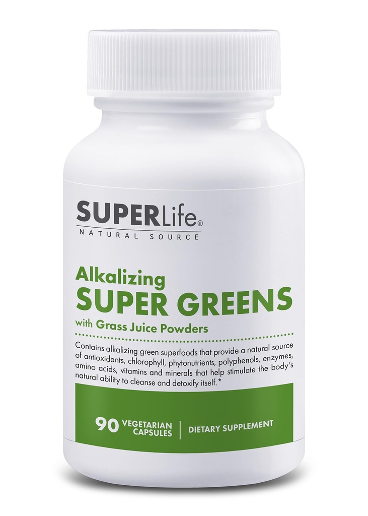 100% Organic Alkalizing Super Greens - Superfood w/Alfalfa, Ohra & vehnä Grass, Matcha & Klorella - luonnollinen lähde Phytonutrients & klorofylli ... Edistää pH Body Balance & Detox 90 kapselit