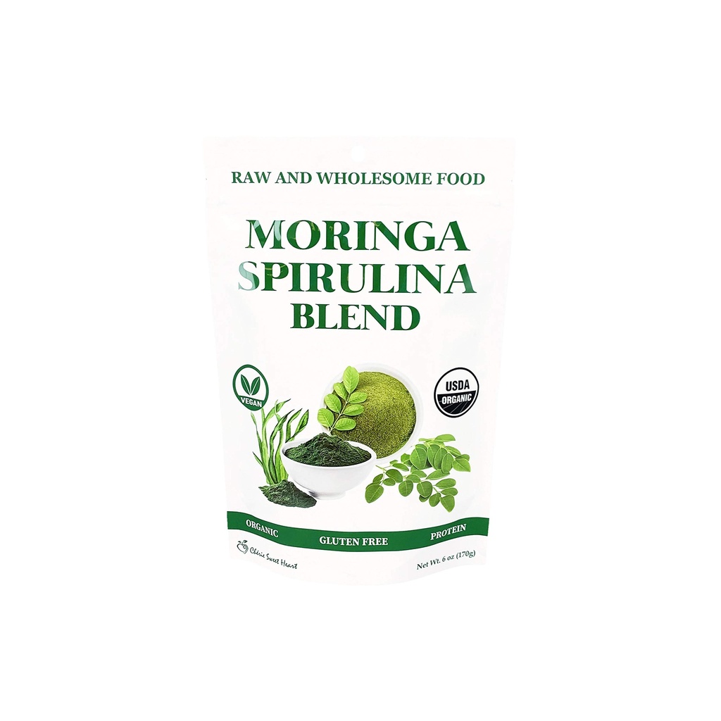 Chérie Sweet Heart Organic Moringa & Spirulina Superfood Blend, 6 oz ... USDA Organic, non-GMO, Vegan, Gluteeniton Supergreens Powder for Energy, Detox & Daily Wellness