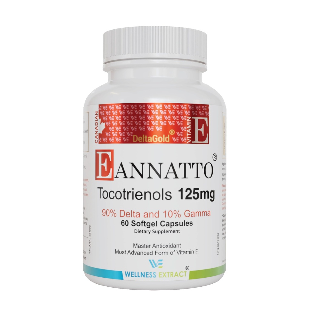 WELLNESS EXTRACT Eannatto Tokotrienolit E-vitamiinin lisäravinteet Tokoferolivapaa, ei-muuntogeeninen, gluteeniton ja antioksidantti (125MG 60 Softgels)