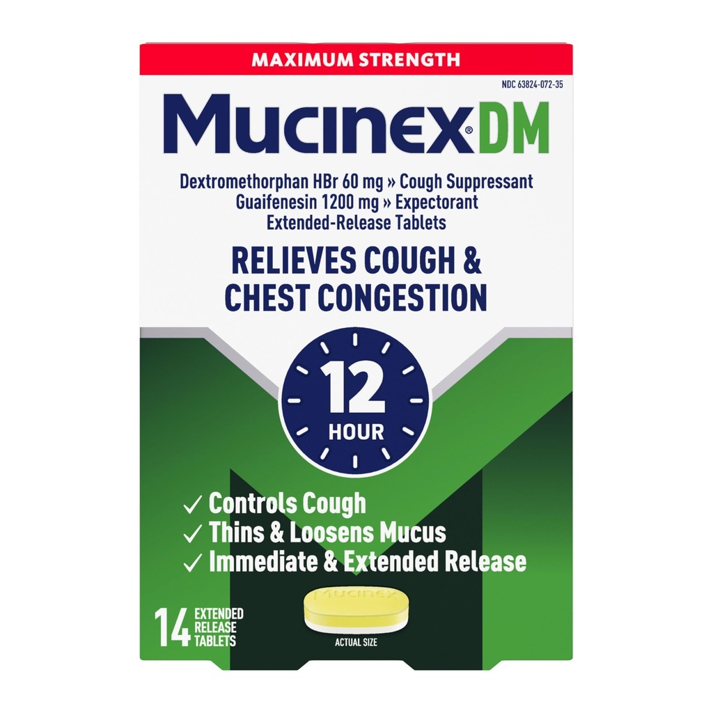 Yskä Suppressant ja Expectorant, Mucinex DM Maximum Strength 12 Hour Tablets, 14ct, 1200 mg Guaifenesin, lievittää Chest Runsaus, Hiljaa Märkä ja kuiva Yskä, 1 Tohtori Suositeltava OTC