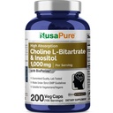 NusaPure Choline & Inositoli 1000 mg - 200 Kasviskapselia (100% Kasvissyöjä, ei- GMO) Bioperiini
