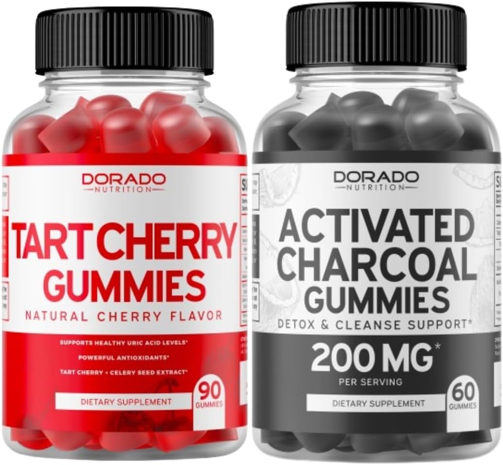 Tart Cherry (90 Gummies) Virtsahapon taso Tuki Tehokas antioksidantti sellerisiemenellä ja aktiivihiili (60 Gummies) Terve Detox & Cleanse - Formuloitu orgaanisista kookoskuorista - USA Made