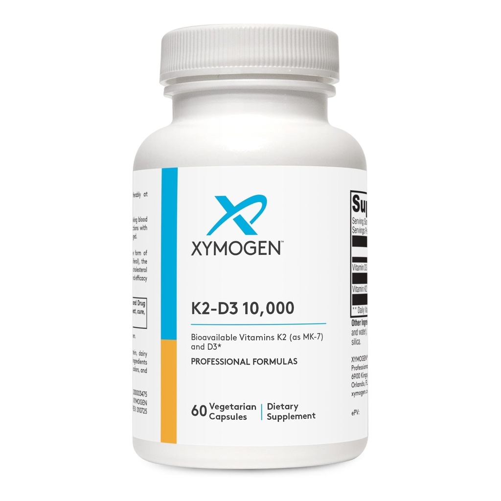 XYMOGEN K2-D3 10000 - D3-vitamiinin K2-lisä immuuni-, luu- ja kardiovaskulaariseen tukeen* - ei-GMO, gluteeniton, kasvissyöjä - 60 kapselia